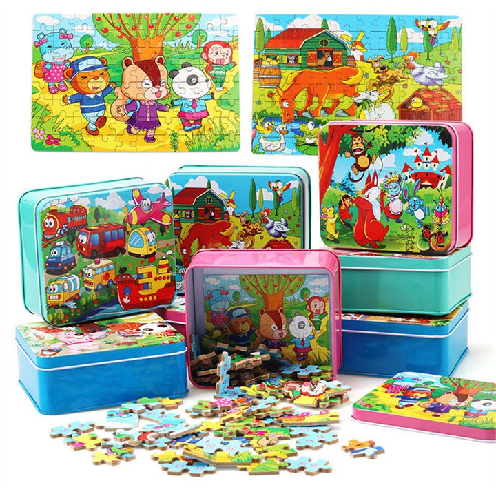 80PCS Wooden Animal Puzzle Educational Toy For Kids