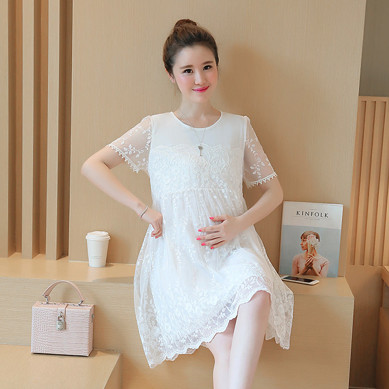 Summer Korean Lace Crochet Maternity Dress