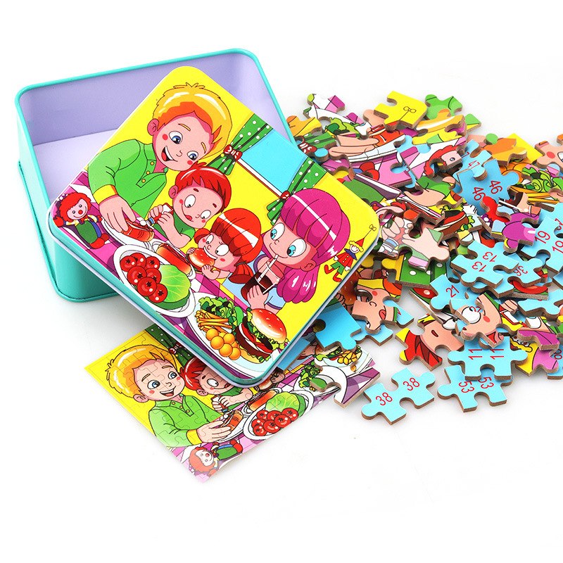 80PCS Wooden Animal Puzzle Educational Toy For Kids