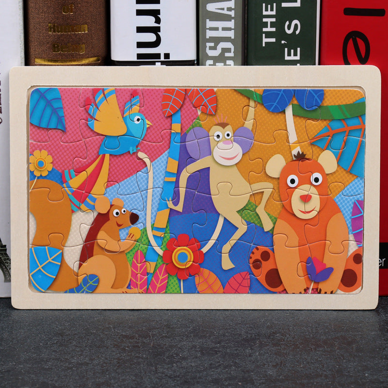 80PCS Wooden Animal Puzzle Educational Toy For Kids